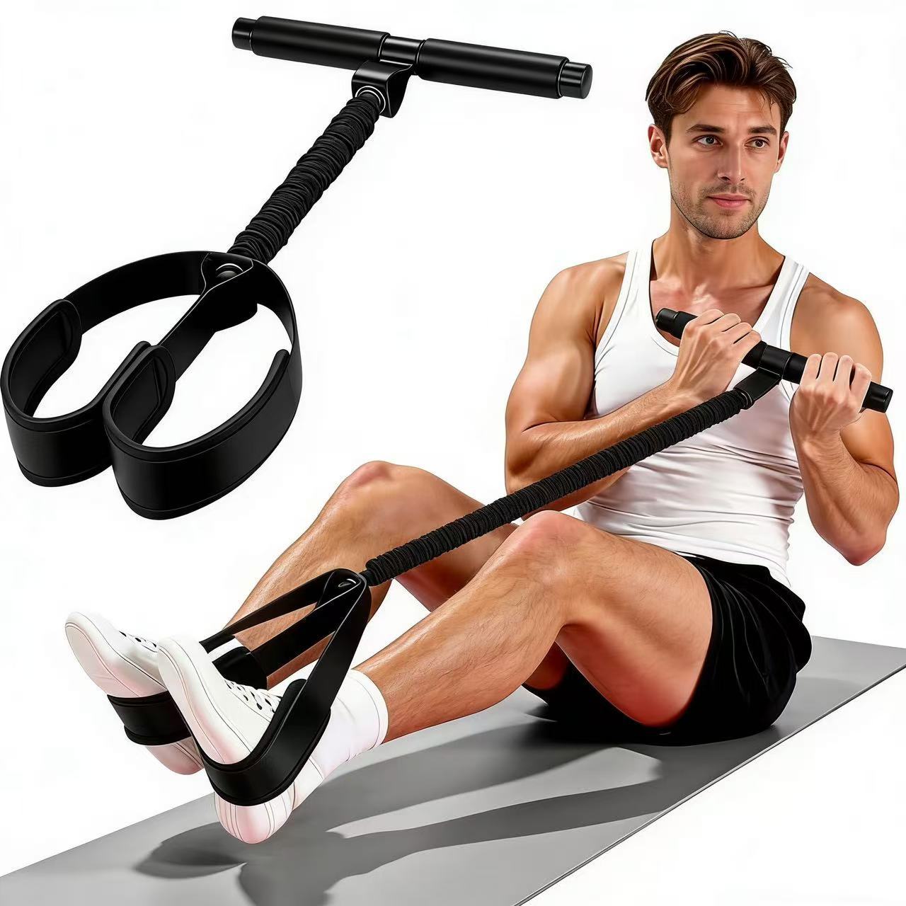 Black Multifunctional Pedal Resistance Band - Home Fitness Sit-up Assistant