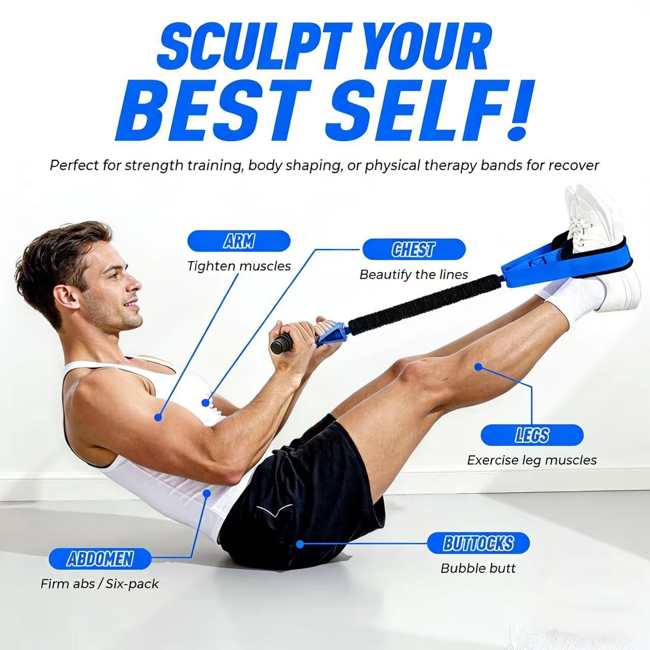 Yellow Multifunctional Pedal Resistance Band - Home Fitness Sit-up Assistant view 2
