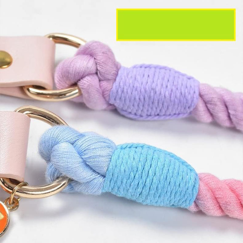 Grey Hand-Woven Rainbow Cotton Rope Dog Leash and Collar Set - Adjustable view 6