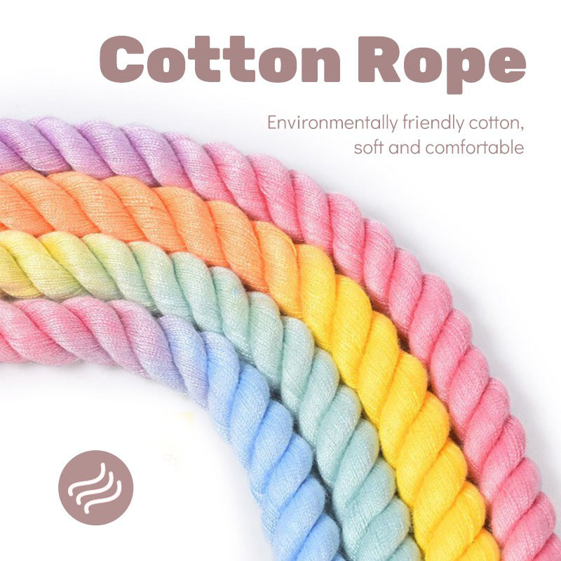 Dark Green Hand-Woven Rainbow Cotton Rope Dog Leash and Collar Set view 5