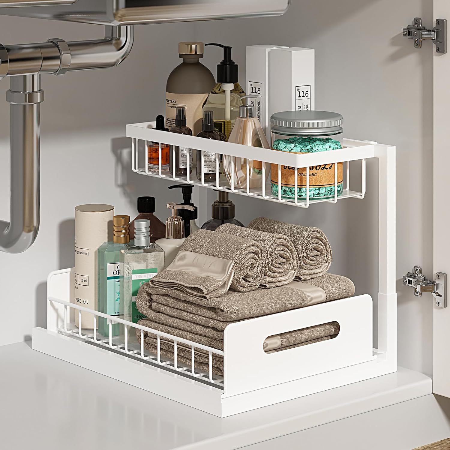 2-Tier Under Sink Organizer and Storage - Heavy Duty Metal Pull-Out Cabinet
