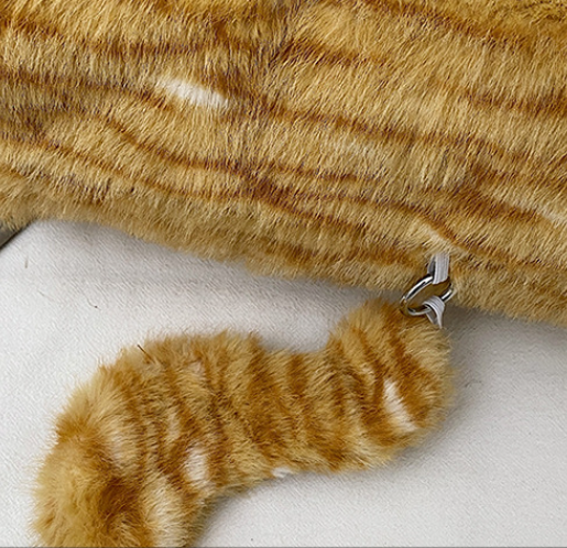 Yellow Adorable Fluffy Cat Shoulder Bag - Cute Plush Kitten Novelty Handbag view 3