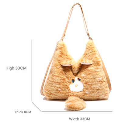 Grey Adorable Fluffy Cat Shoulder Bag - Cute Plush Kitten Novelty Handbag for view 2