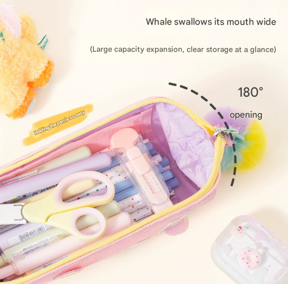 Pink Cute Cat Pencil Case for Girls - Large Capacity Sparkly Stationery Pouch view 2