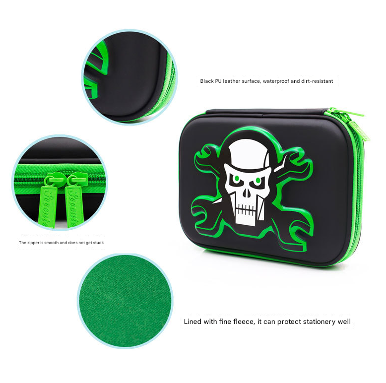 Green 3D Mosaic EVA Hard Shell Pencil Case - Large Capacity Cartoon Stationery view 3