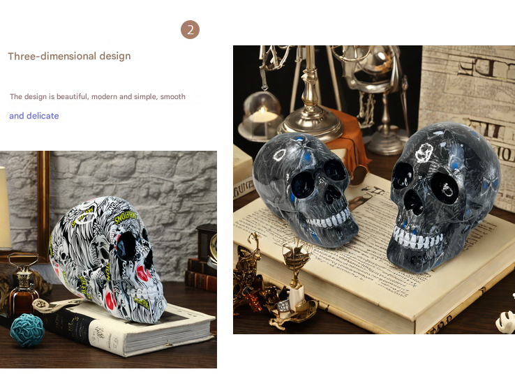Small White Colorful Floral Skull Statue - Intricate Day of the Dead Style view 3