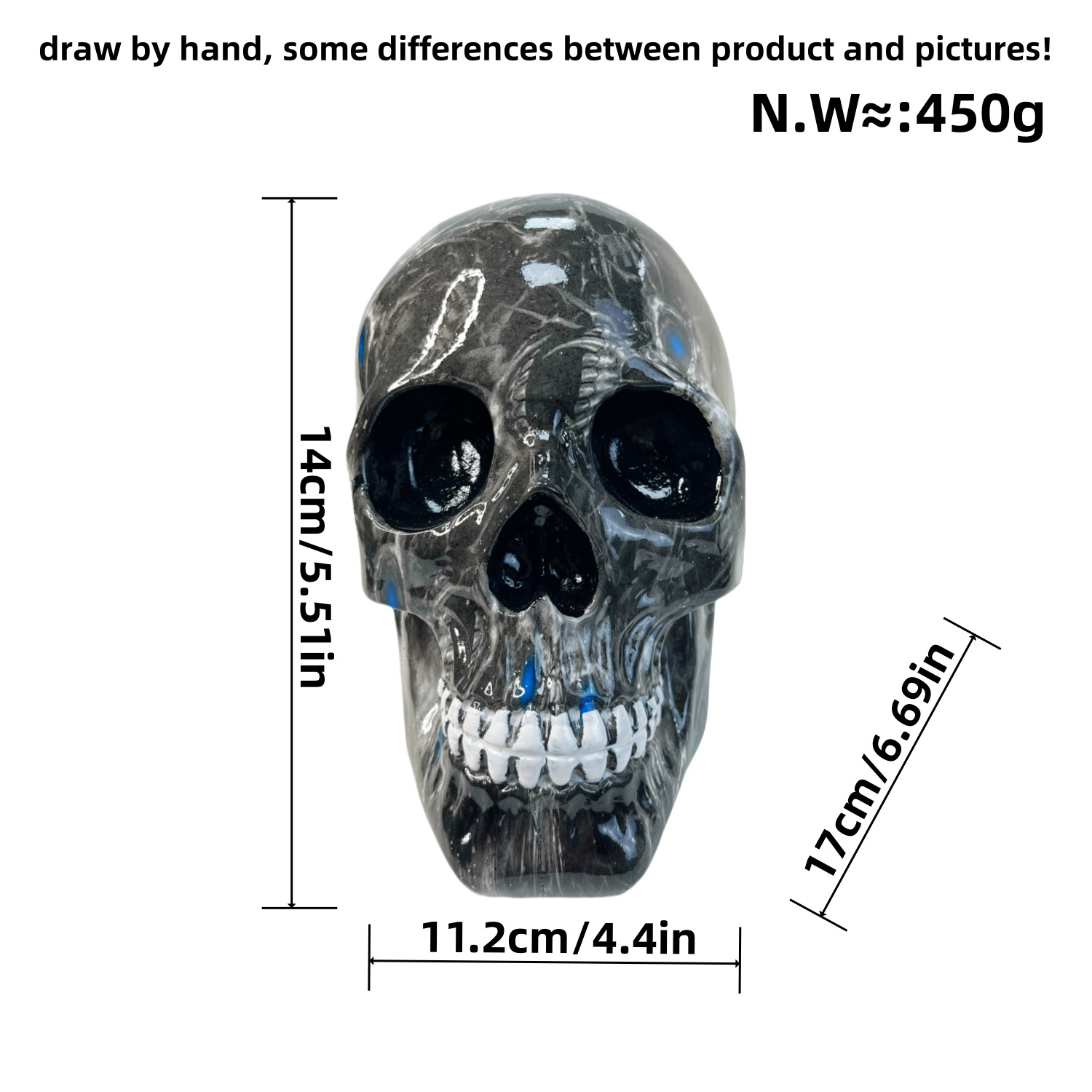 Big Black Colorful Floral Skull Statue - Intricate Day of the Dead Style Resin — image 1