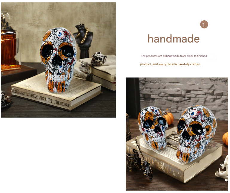 Big Yellow Colorful Floral Skull Statue - Intricate Day of the Dead Style view 2
