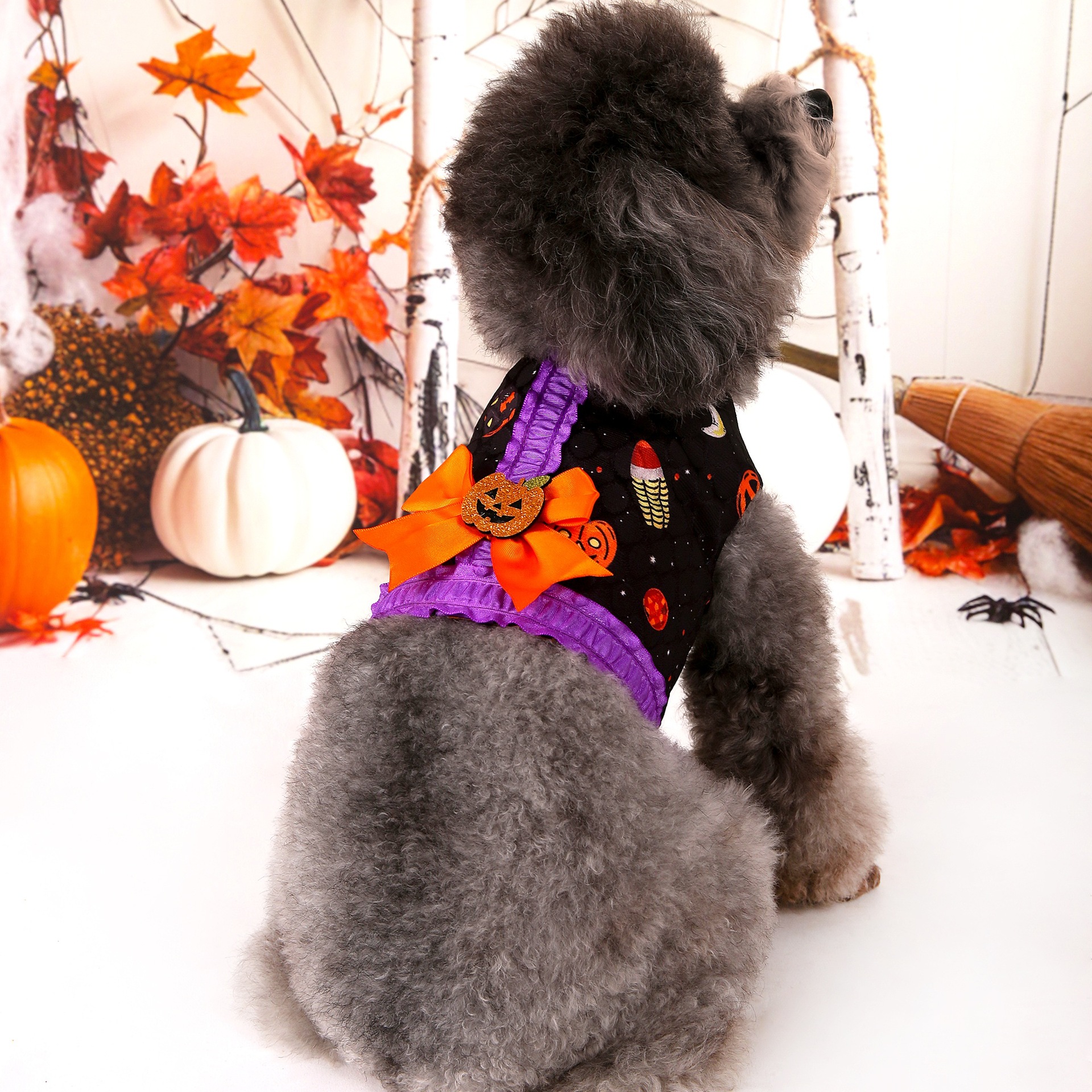 M Halloween Pumpkin Dog Harness Dress - Festive Costume Vest with Leash Ring — image 1
