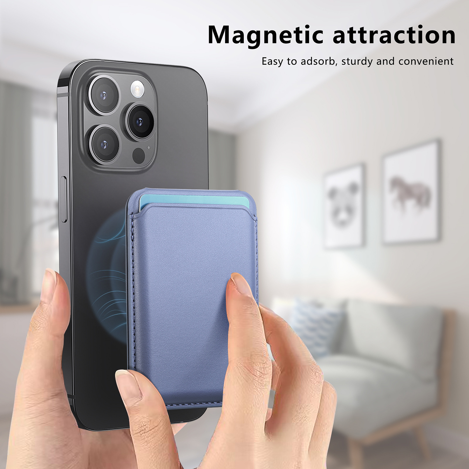 Black Slim Magnetic Card Holder Wallet with Adjustable Kickstand - MagSafe view 2