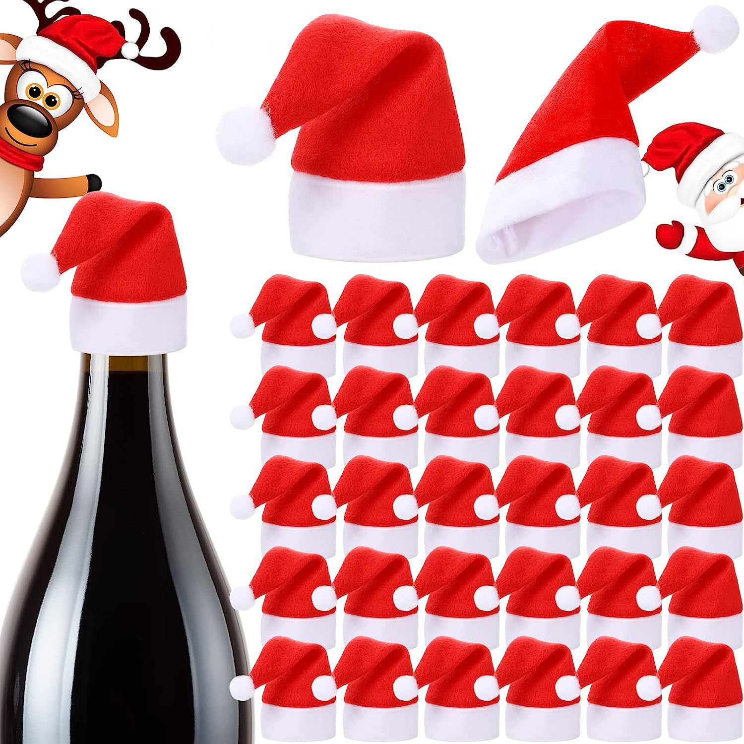 Mini Santa Hat Cutlery Holders (100-Pack) - Festive Christmas Wine Bottle — image 1