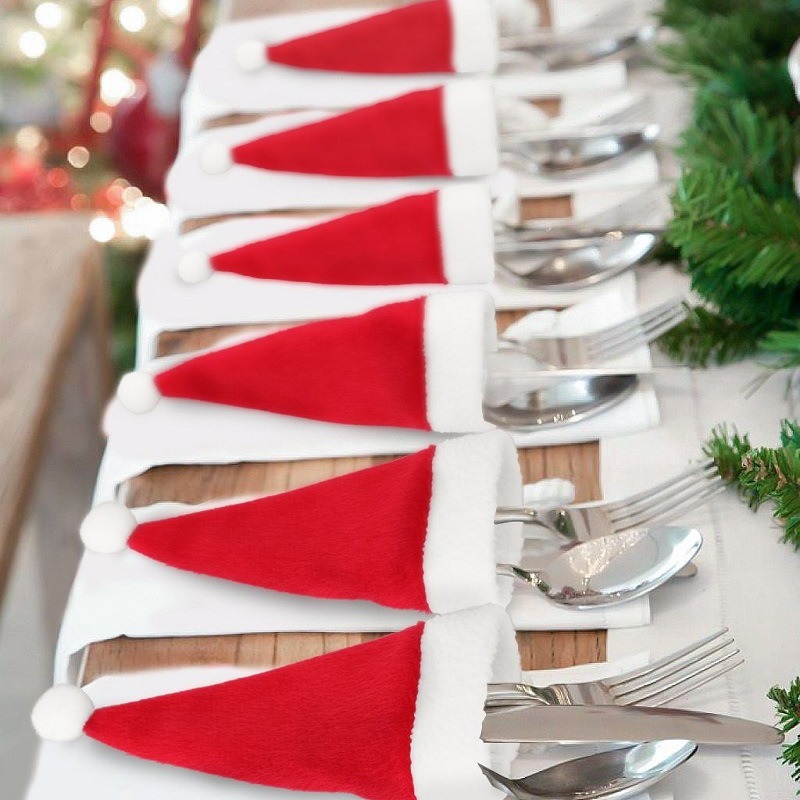 Mini Santa Hat Cutlery Holders (100-Pack) - Festive Christmas Wine Bottle view 2
