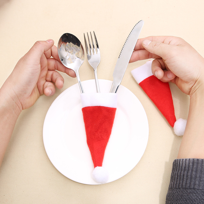 Mini Santa Hat Cutlery Holders (100-Pack) - Festive Christmas Wine Bottle view 3