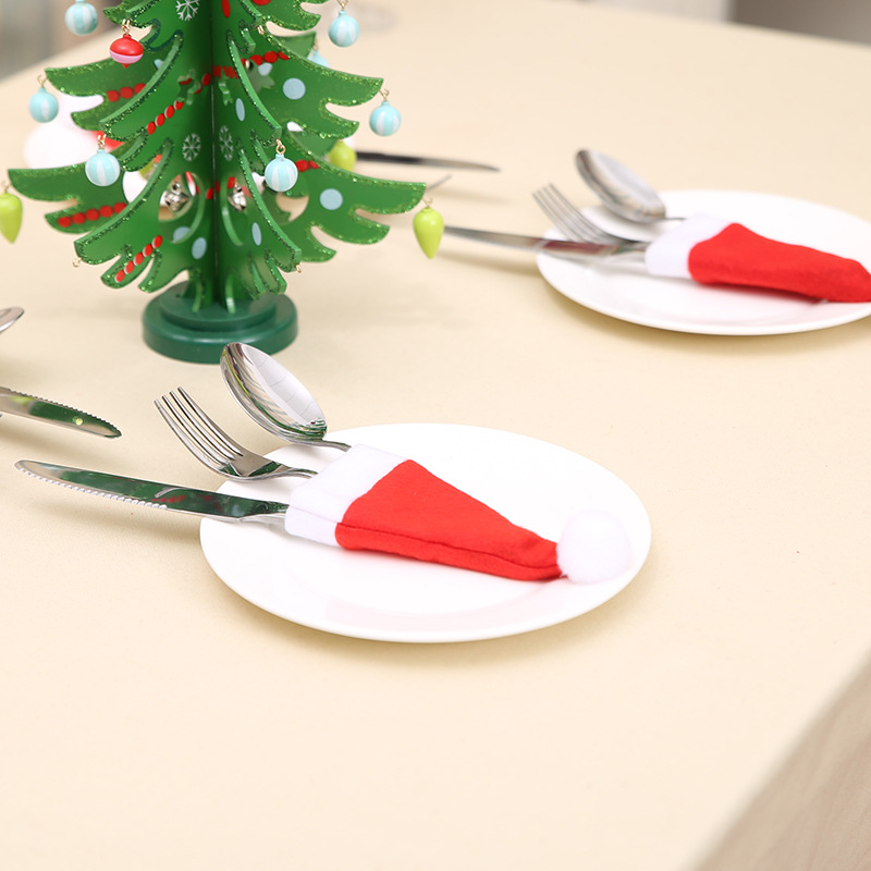 Mini Santa Hat Cutlery Holders (100-Pack) - Festive Christmas Wine Bottle view 4