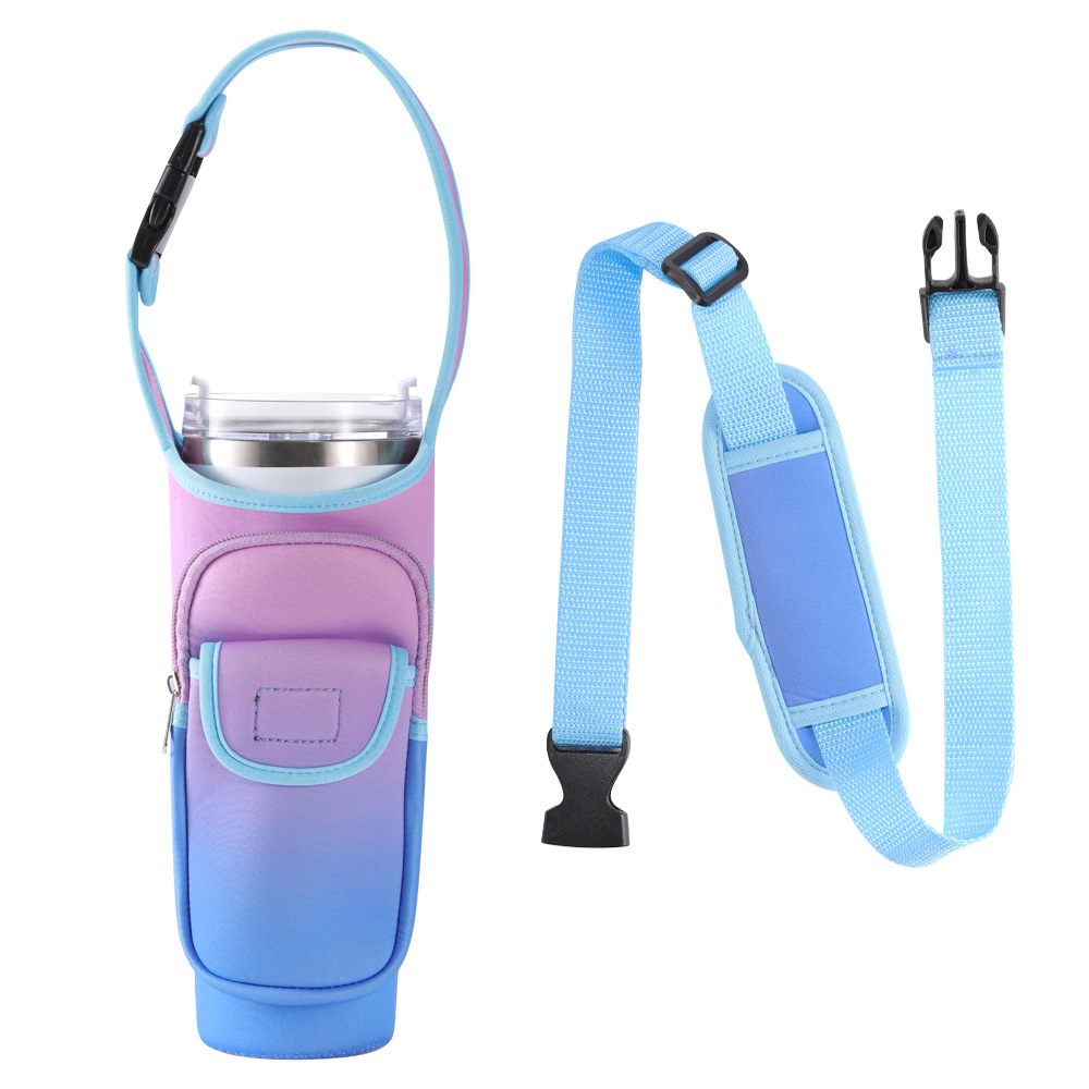 Blue-purple Insulated Tumbler Carrier Pouch with Adjustable Strap & Pocket