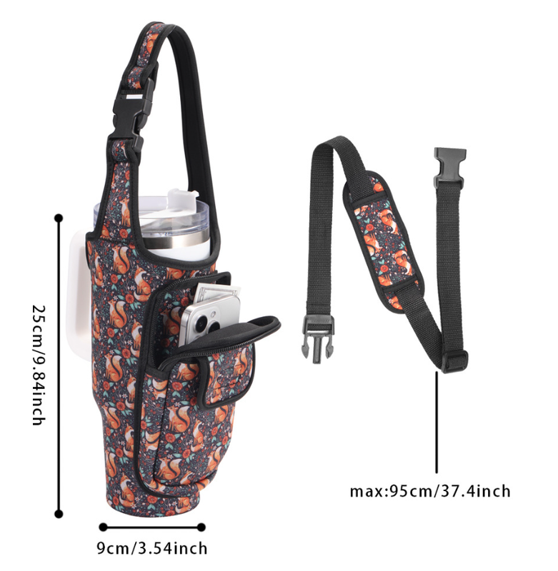 White Insulated Tumbler Carrier Pouch with Adjustable Strap & Pocket view 2