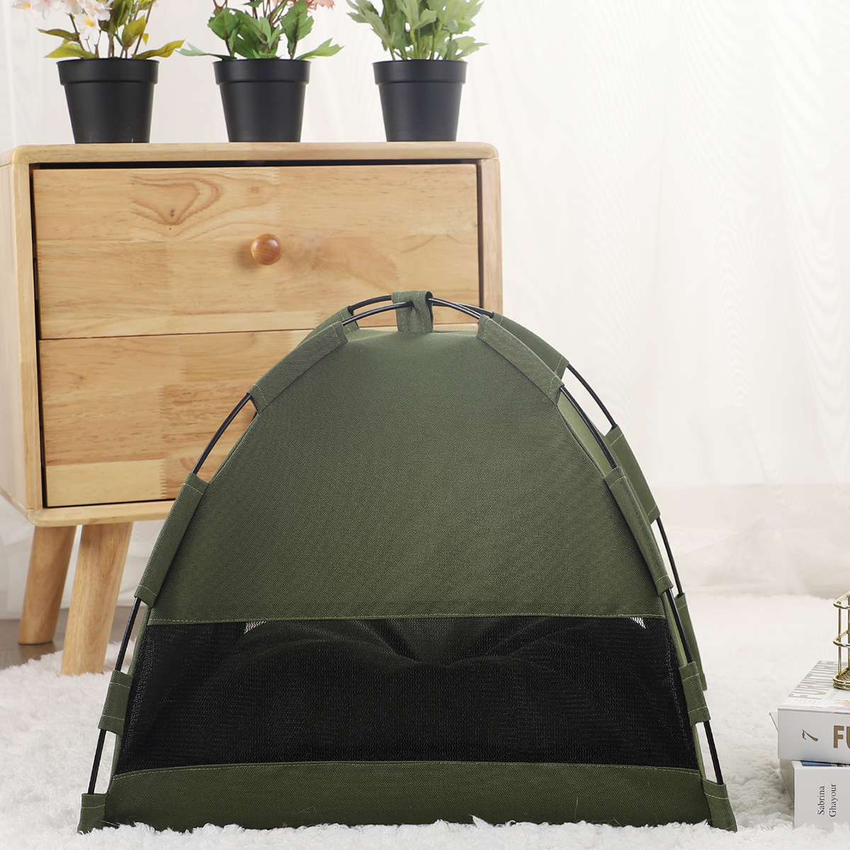 Grey Premium Portable Pet Tent Bed with Cooling Mat - Breathable Foldable view 3