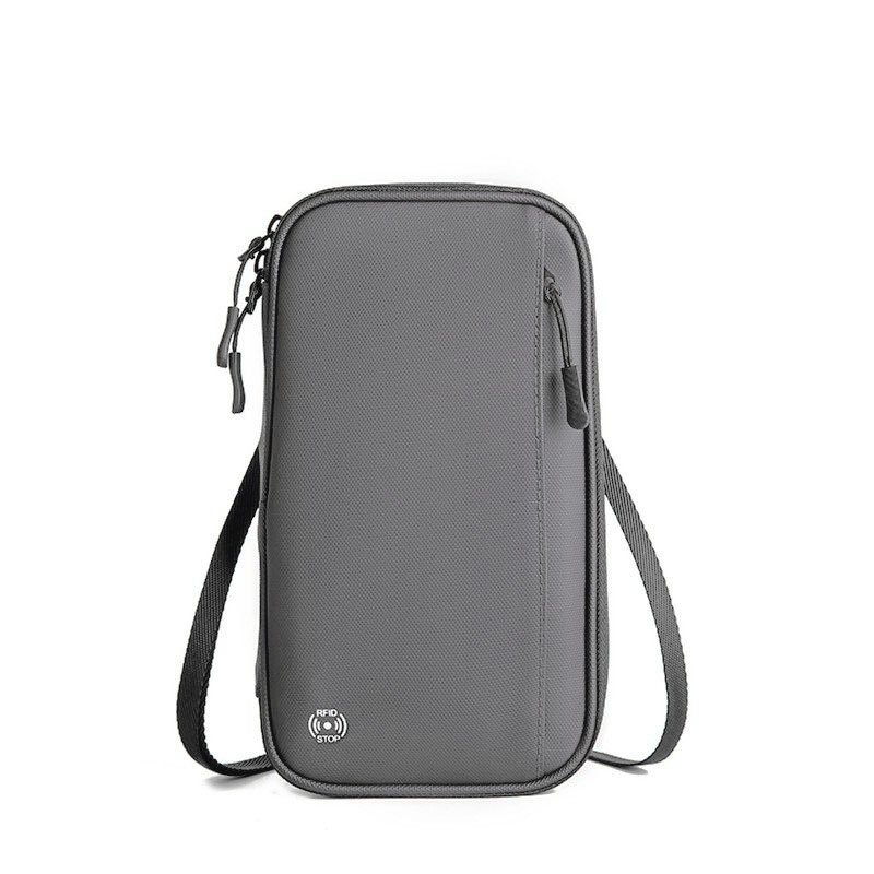Grey RFID Blocking Travel Wallet - Multi-functional Large Capacity Passport
