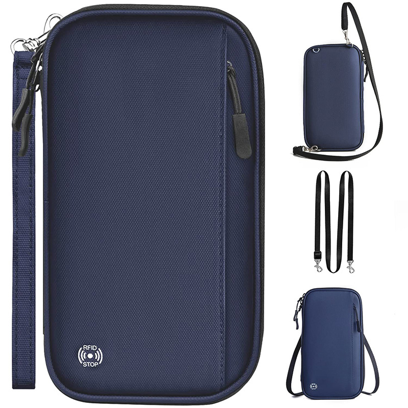 Dark blue RFID Blocking Travel Wallet - Multi-functional Large Capacity