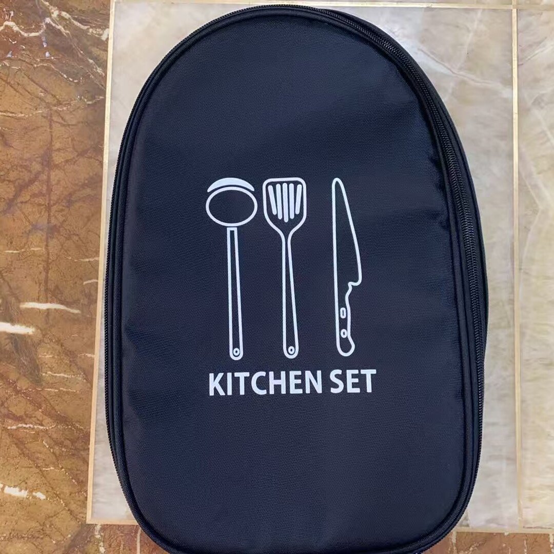 Black Portable Camping Kitchen Utensil Organizer - Travel Cookware Storage Bag