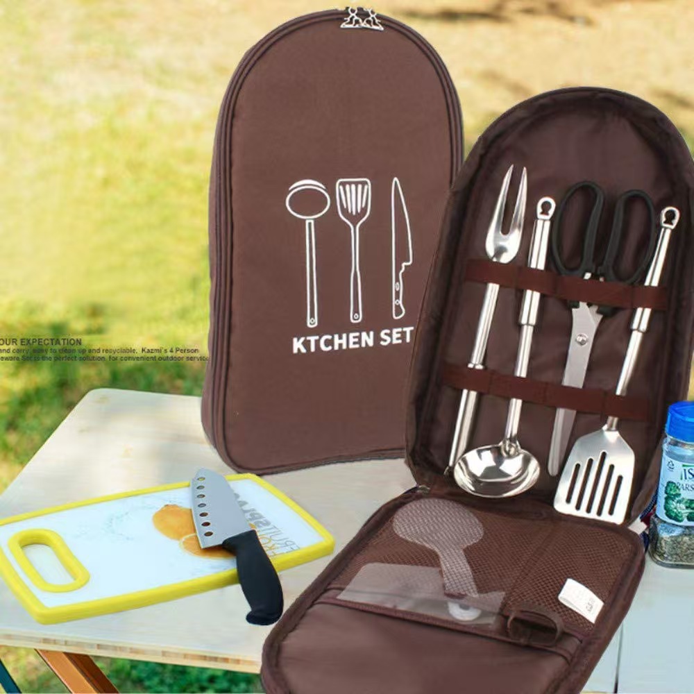 Black Portable Camping Kitchen Utensil Organizer - Travel Cookware Storage Bag view 2