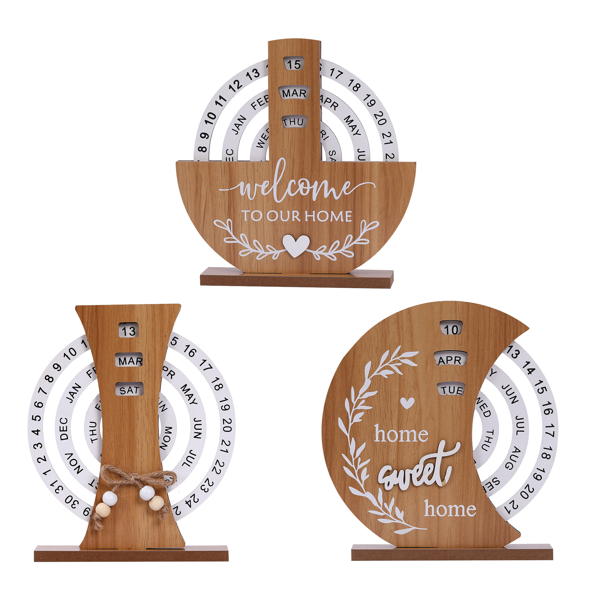 Shovel style Rustic Wooden Perpetual Calendar - Reusable Rotating Desk & view 2