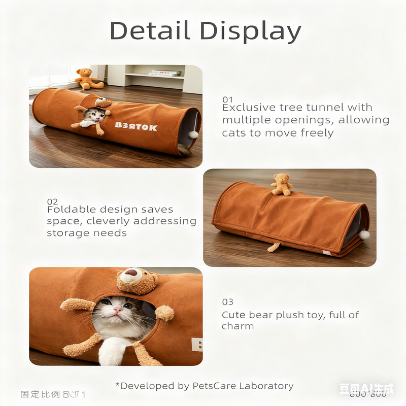 Grey Premium Soft Suede Cat Tunnel - Collapsible Play Tube with Peek-a-Boo view 3