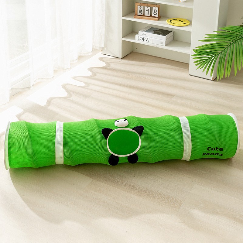 Green bamboo panda Premium Soft Suede Cat Tunnel - Collapsible Play Tube with — image 1