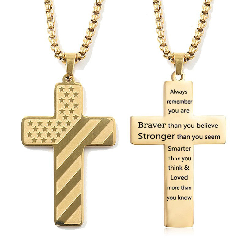 Gold Men's Textured Cross Necklace - Stainless Steel Pendant with