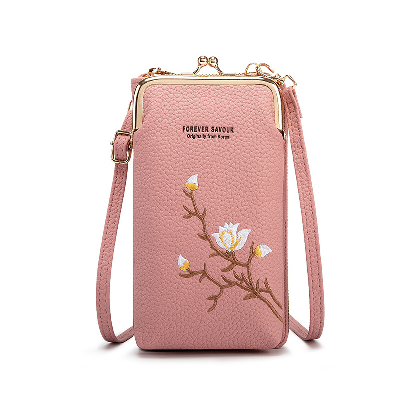 Dark pink Chic Embroidered Crossbody Phone Wallet - All-in-One Purse with