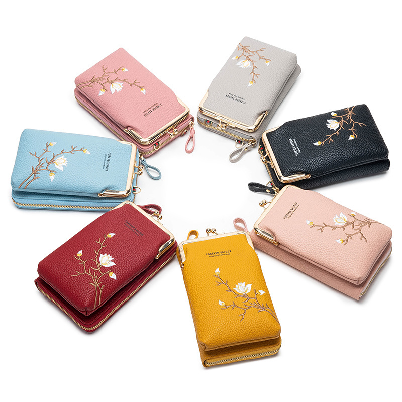 Dark pink Chic Embroidered Crossbody Phone Wallet - All-in-One Purse with view 3