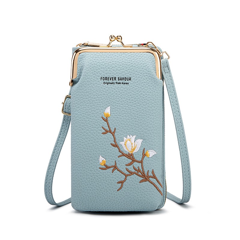 Blue Chic Embroidered Crossbody Phone Wallet - All-in-One Purse with Kiss-Lock