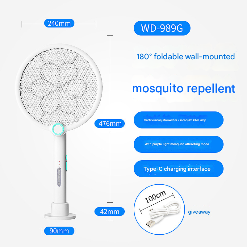White Rechargeable 2-in-1 Bug Zapper Racket - Electric Fly Swatter & UV