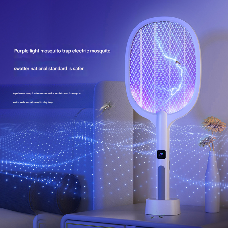 White Rechargeable 2-in-1 Bug Zapper Racket - Electric Fly Swatter & UV view 2