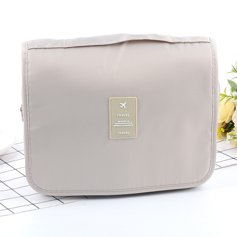 Beige Portable Hanging Travel Toiletry Bag - Large Capacity Cosmetic & Wash