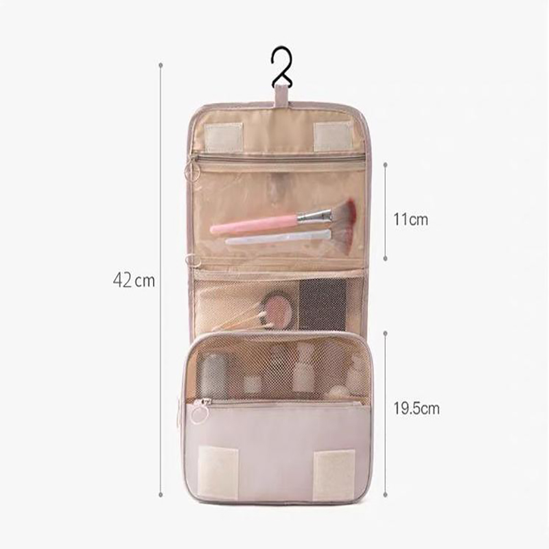 Beige Portable Hanging Travel Toiletry Bag - Large Capacity Cosmetic & Wash view 4