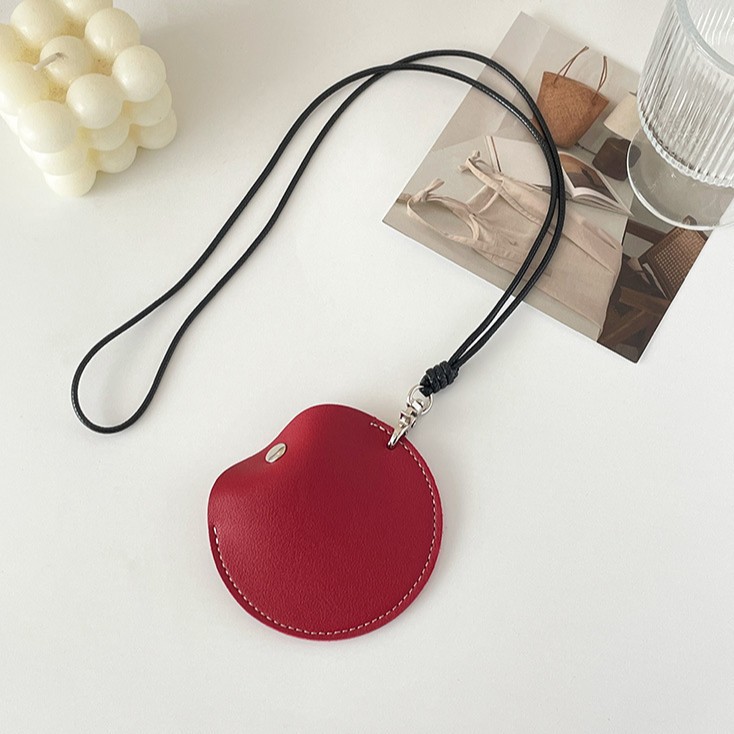 Red Stylish Leather Earbud Pouch with Lanyard - Portable & Compact Coin Purse