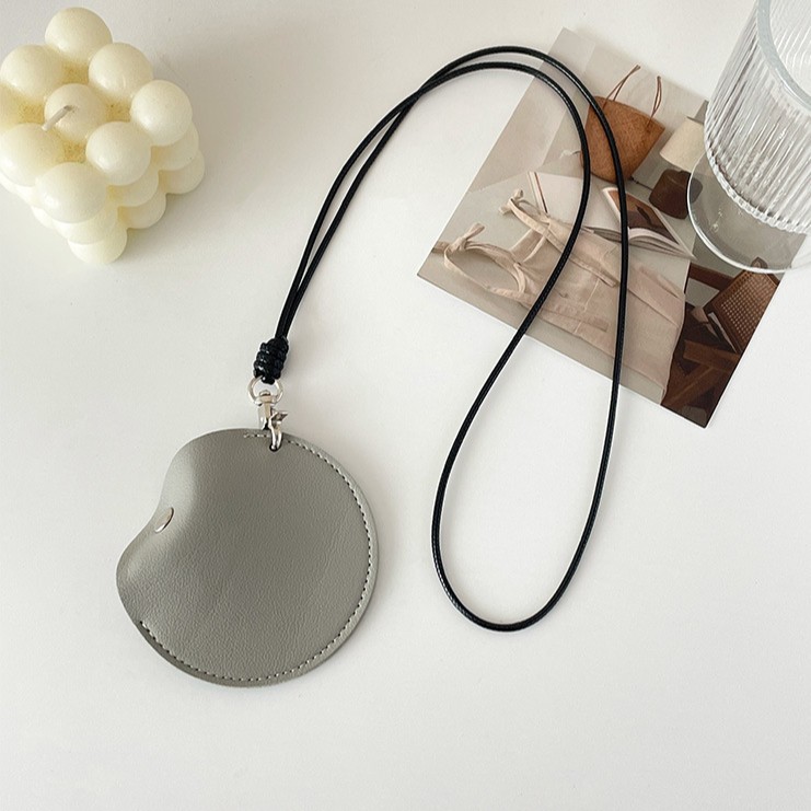 Grey Stylish Leather Earbud Pouch with Lanyard - Portable & Compact Coin Purse