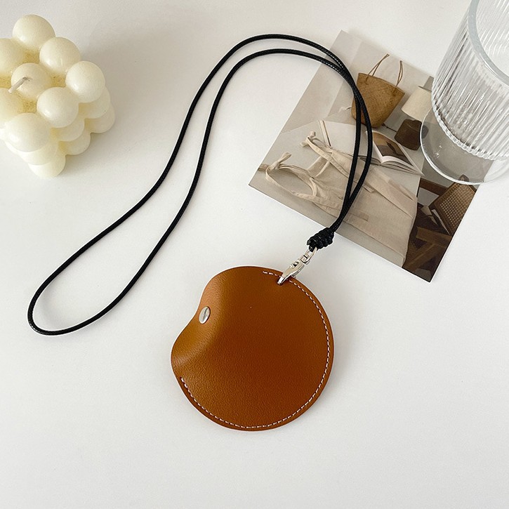Chocolate color Stylish Leather Earbud Pouch with Lanyard - Portable & Compact
