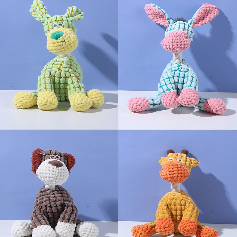 Grey donkey Cuddly Corduroy Squeaky Animal Toy - Interactive Plush Chew for Dogs view 2