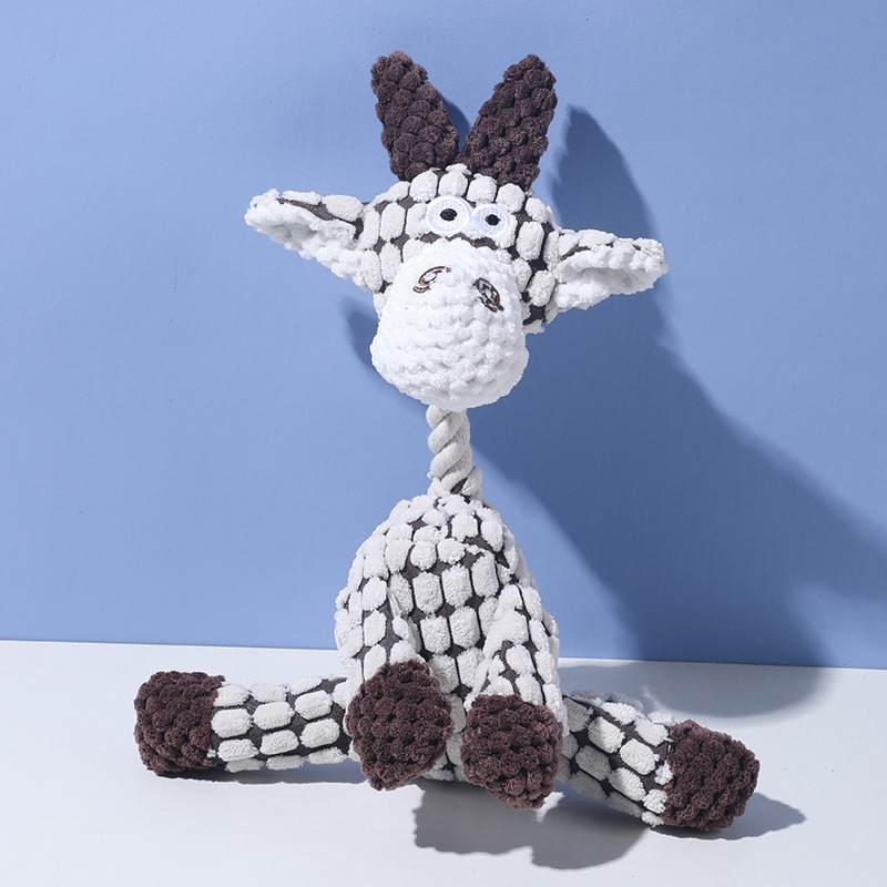 White goat Cuddly Corduroy Squeaky Animal Toy - Interactive Plush Chew for Dogs