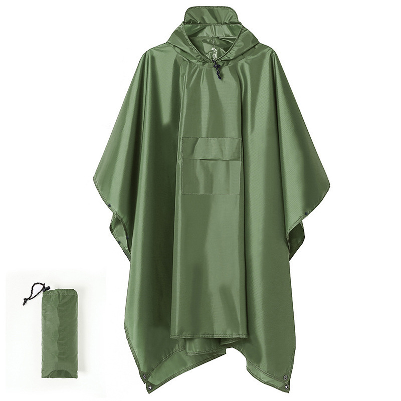 Green 3-in-1 Multifunctional Outdoor Rain Poncho - Ground Mat & Shelter