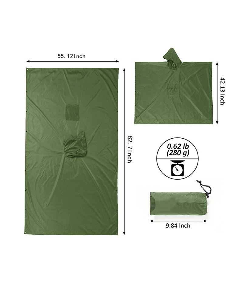 Green 3-in-1 Multifunctional Outdoor Rain Poncho - Ground Mat & Shelter view 4