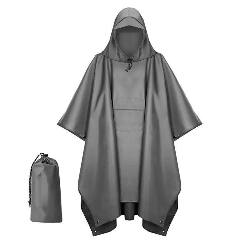Grey 3-in-1 Multifunctional Outdoor Rain Poncho - Ground Mat & Shelter