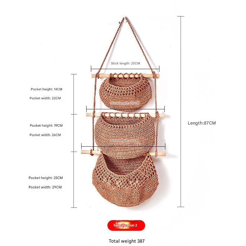 Three-layer braided rope style Bohemian Hanging Fruit Basket – Wall-Mounted