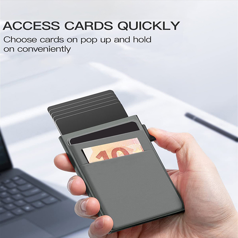 Grey Ultra-Slim RFID Blocking Pop-Up Wallet - Automatic Card Holder with Metal view 3