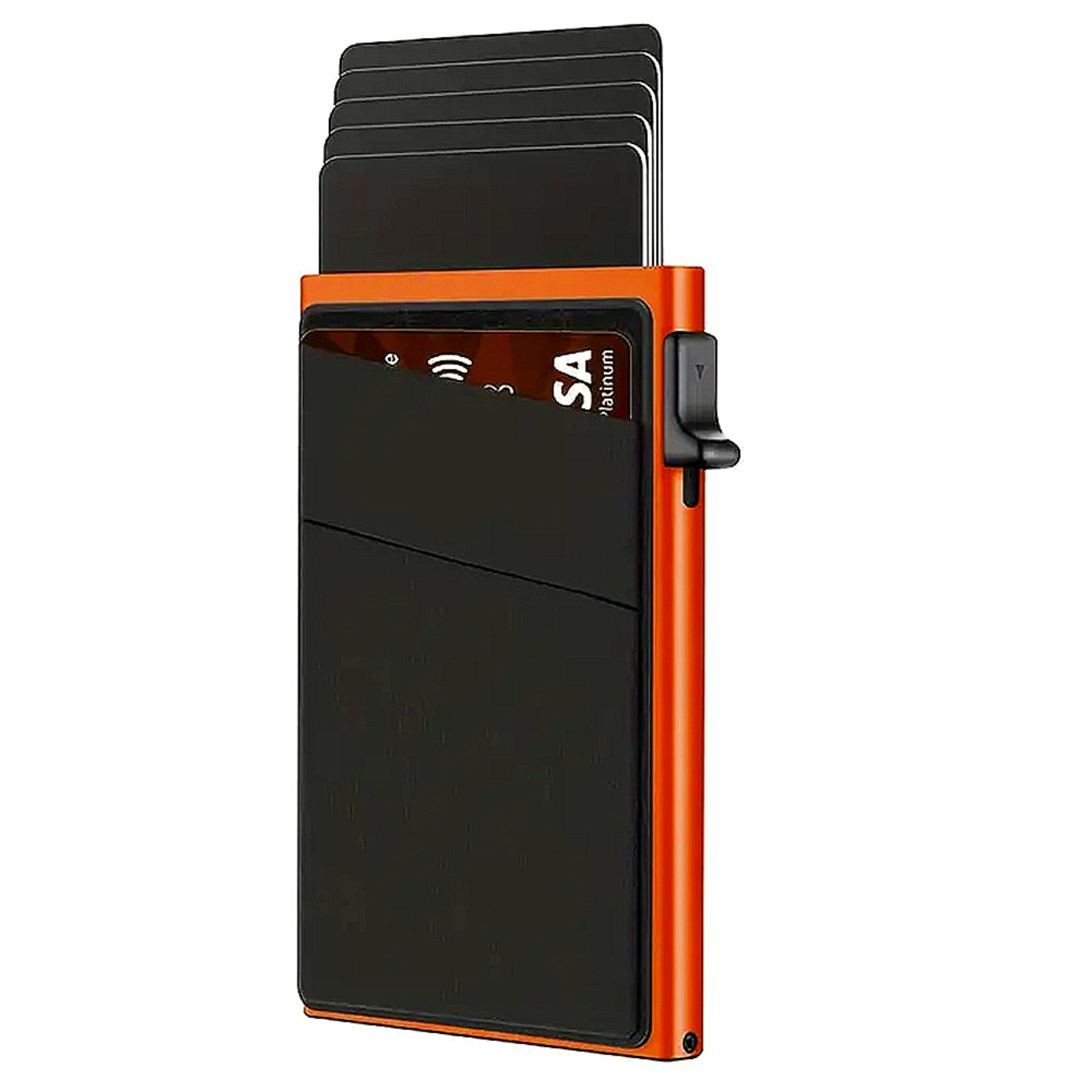 Orange-red Ultra-Slim RFID Blocking Pop-Up Wallet - Automatic Card Holder with