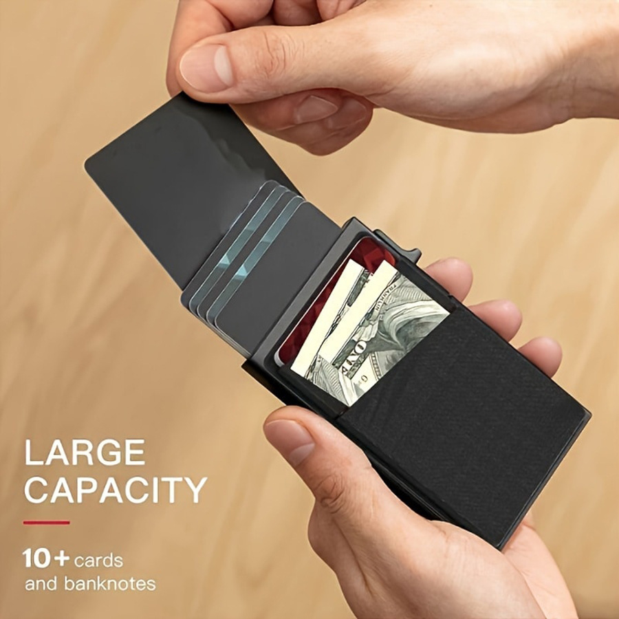 Orange-red Ultra-Slim RFID Blocking Pop-Up Wallet - Automatic Card Holder with view 2