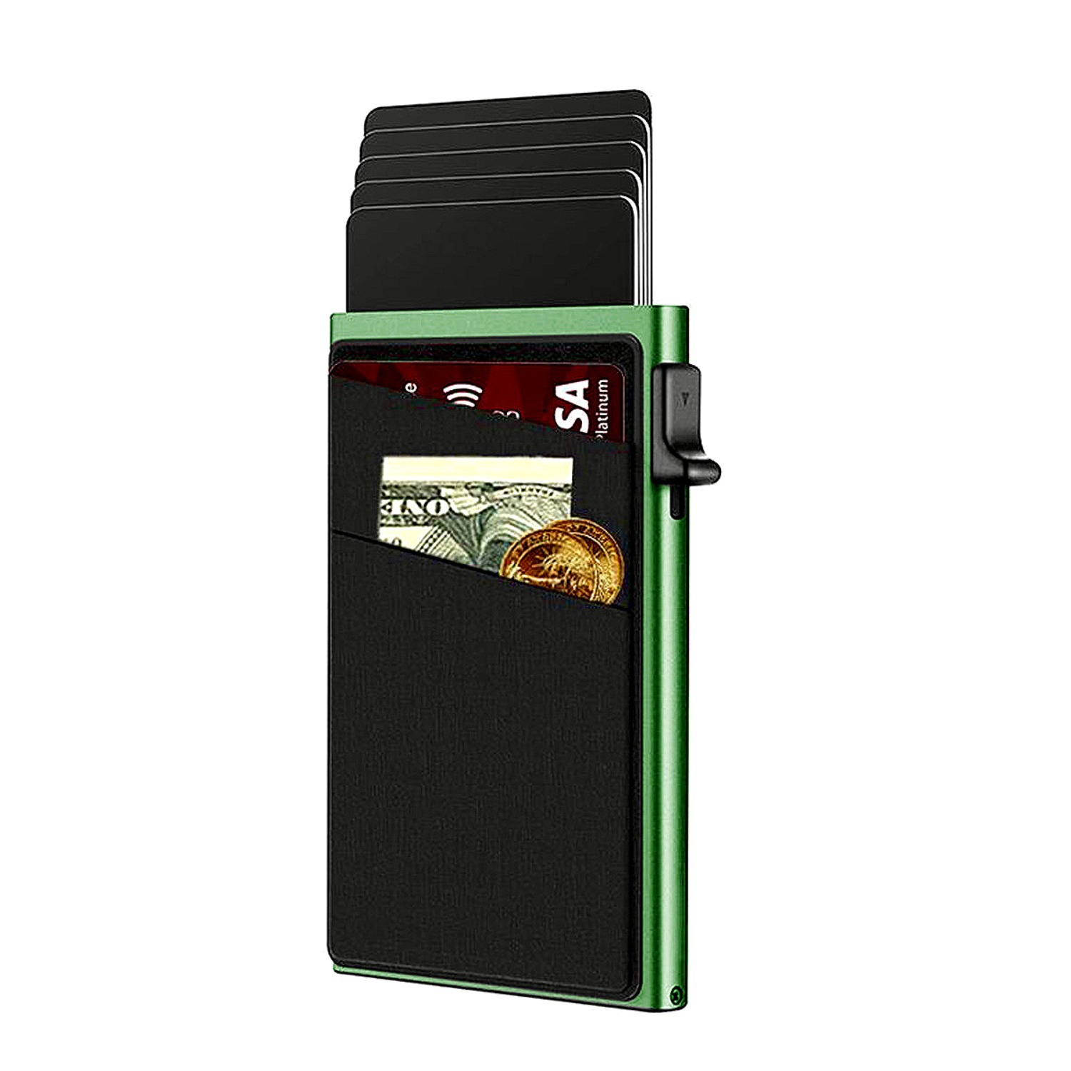 Green Ultra-Slim RFID Blocking Pop-Up Wallet - Automatic Card Holder with