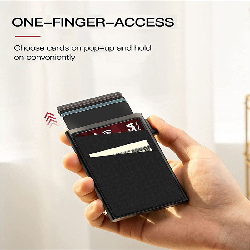 Blue Ultra-Slim RFID Blocking Pop-Up Wallet - Automatic Card Holder with Metal view 4